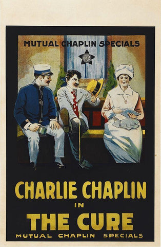 Charlie Chaplin - The Cure, 1917 White Modern Wood Framed Art Print with Double Matting by Hollywood Photo Archive