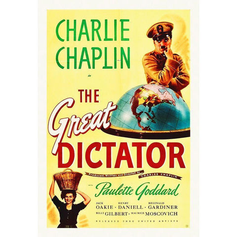 Charlie Chaplin - The Great Dictator, 1940 Gold Ornate Wood Framed Art Print with Double Matting by Hollywood Photo Archive