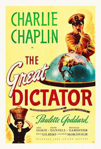 Charlie Chaplin - The Great Dictator, 1940 White Modern Wood Framed Art Print with Double Matting by Hollywood Photo Archive