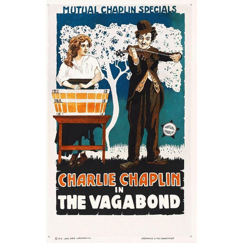 Charlie Chaplin - The Vagabond, 1916 Black Modern Wood Framed Art Print with Double Matting by Hollywood Photo Archive