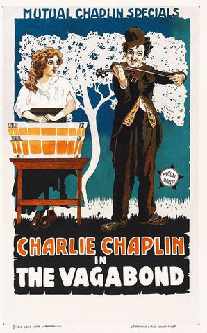 Charlie Chaplin - The Vagabond, 1916 White Modern Wood Framed Art Print with Double Matting by Hollywood Photo Archive