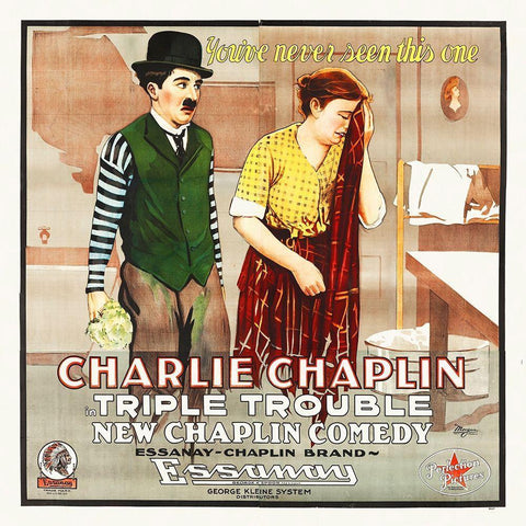 Charlie Chaplin - Triple Trouble, 1918 Black Ornate Wood Framed Art Print with Double Matting by Hollywood Photo Archive