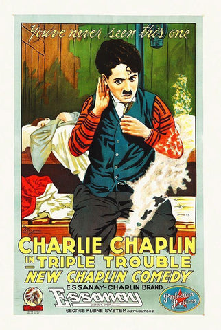 Charlie Chaplin - Triple Trouble, 1918 White Modern Wood Framed Art Print with Double Matting by Hollywood Photo Archive