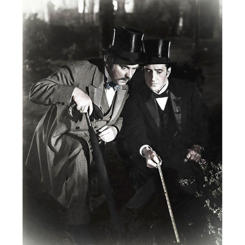 Basil Rathbone with Nigel Bruce Black Modern Wood Framed Art Print with Double Matting by Hollywood Photo Archive