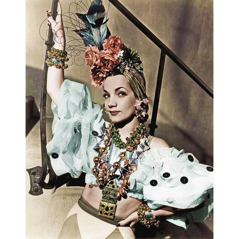 Carmen Miranda Black Modern Wood Framed Art Print with Double Matting by Hollywood Photo Archive