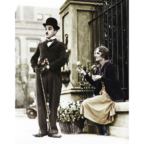 Charlie Chaplin Black Modern Wood Framed Art Print with Double Matting by Hollywood Photo Archive