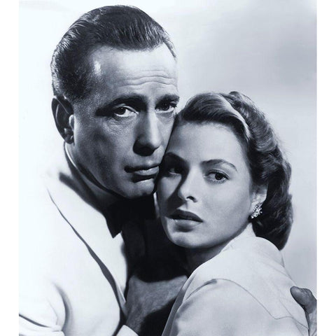 Humphrey Bogart with Ingrid Bergman - Casablanca White Modern Wood Framed Art Print by Hollywood Photo Archive