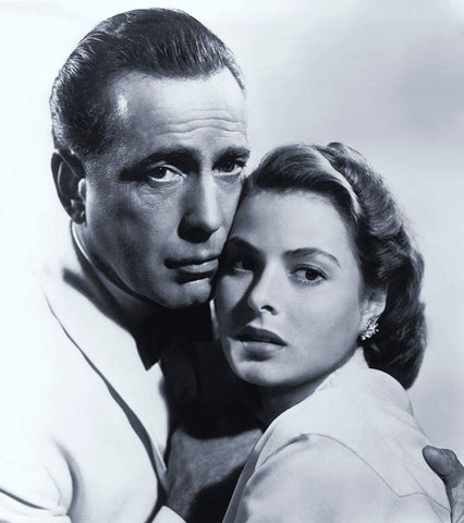 Humphrey Bogart with Ingrid Bergman - Casablanca White Modern Wood Framed Art Print with Double Matting by Hollywood Photo Archive