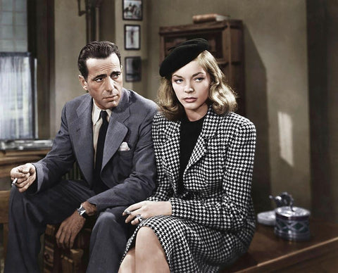 Humphrey Bogart with Lauren Bacall - The Big Sleep White Modern Wood Framed Art Print with Double Matting by Hollywood Photo Archive