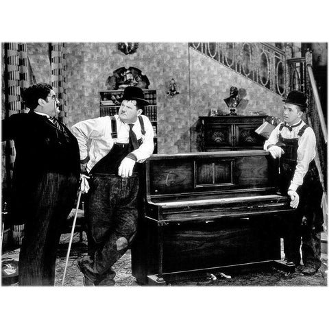 Laurel and Hardy - Music Box The, 1932 Black Modern Wood Framed Art Print by Hollywood Photo Archive