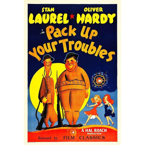 Laurel and Hardy - Pack Up Your Troubles, 1932 Black Modern Wood Framed Art Print by Hollywood Photo Archive