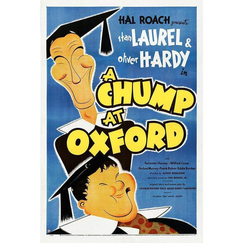 Laurel and Hardy - A Chump At Oxford Gold Ornate Wood Framed Art Print with Double Matting by Hollywood Photo Archive