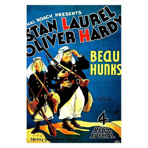 Laurel and Hardy - Beau Hunks, 1931 White Modern Wood Framed Art Print by Hollywood Photo Archive