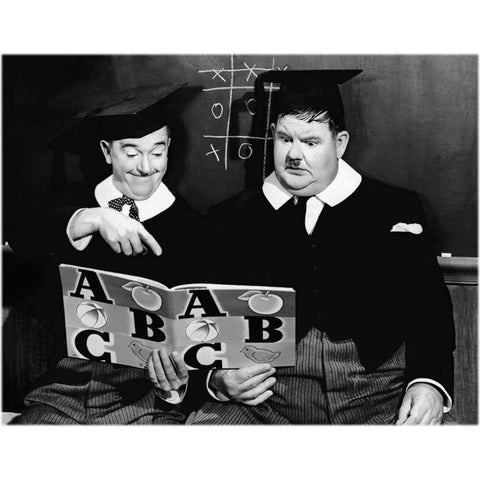 Laurel and Hardy - Chump at Oxford, 1940 Black Modern Wood Framed Art Print by Hollywood Photo Archive