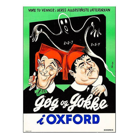 Laurel and Hardy - Norwegian - A Chump At Oxford White Modern Wood Framed Art Print by Hollywood Photo Archive