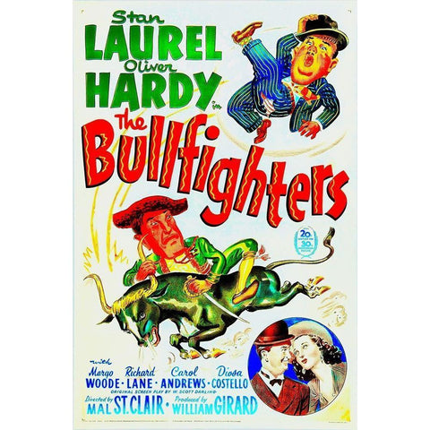 Laurel and Hardy - The Bullfighters, 1945 White Modern Wood Framed Art Print by Hollywood Photo Archive