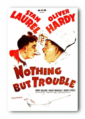 Laurel and Hardy - Nothing But Trouble, 1944 White Modern Wood Framed Art Print with Double Matting by Hollywood Photo Archive