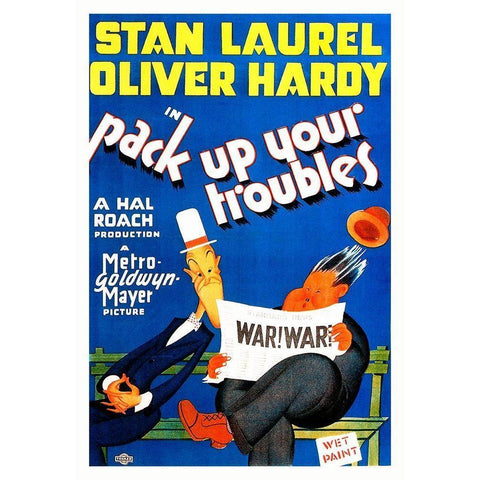 Laurel and Hardy - Pack Up Your Troubles with Laurel and Hardy, 1932 Black Modern Wood Framed Art Print by Hollywood Photo Archive