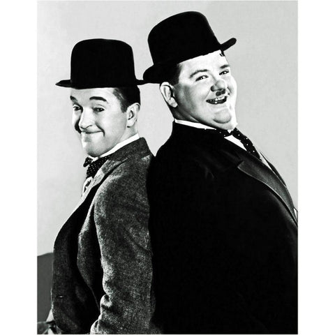 Laurel and Hardy - Portrait, 1933 Black Modern Wood Framed Art Print by Hollywood Photo Archive