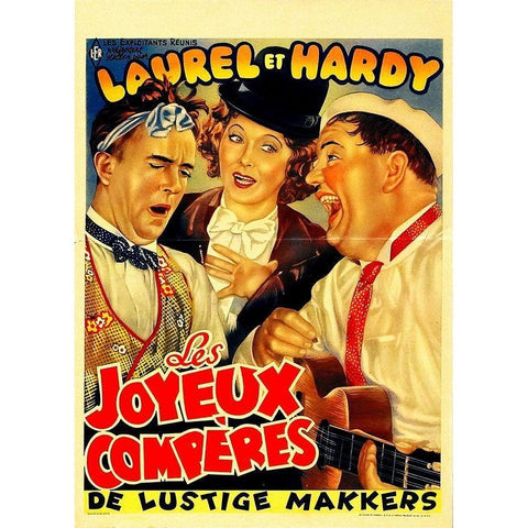 Laurel and Hardy - French - Les Joyeux Comperes Black Modern Wood Framed Art Print with Double Matting by Hollywood Photo Archive