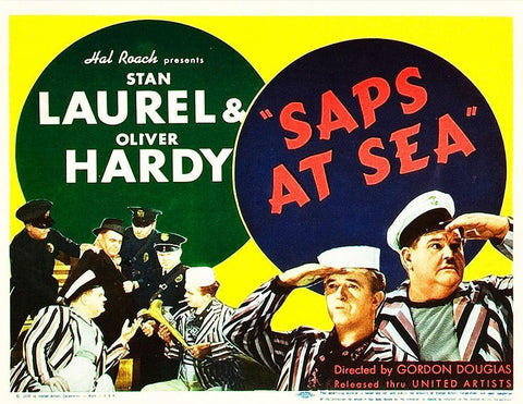 Laurel and Hardy - Saps At Sea, 1940 Black Ornate Wood Framed Art Print with Double Matting by Hollywood Photo Archive