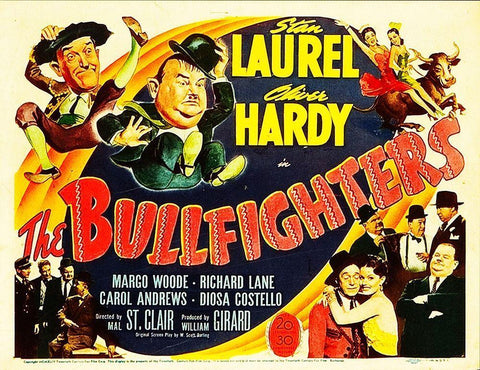 Laurel and Hardy - The Bullfighters, 1945 Black Ornate Wood Framed Art Print with Double Matting by Hollywood Photo Archive