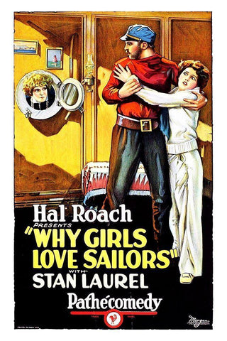 Laurel and Hardy - Why Girls Love Sailors, 1927 White Modern Wood Framed Art Print with Double Matting by Hollywood Photo Archive