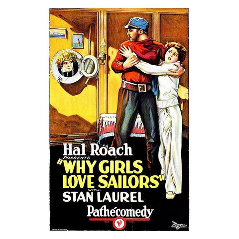 Laurel and Hardy - Why Girls Love Sailors, 1927 White Modern Wood Framed Art Print by Hollywood Photo Archive