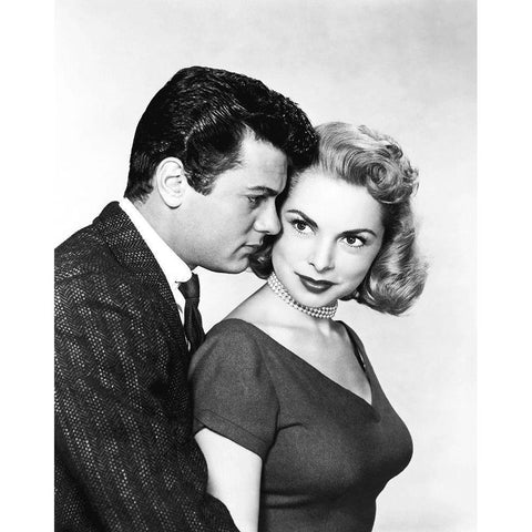Janet Leigh with Tony Curtis Black Modern Wood Framed Art Print by Hollywood Photo Archive