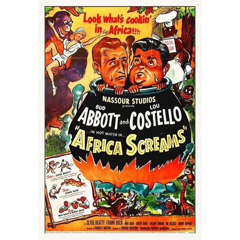 Abbott and Costello - Africa Screams Horizontal White Modern Wood Framed Art Print by Hollywood Photo Archive