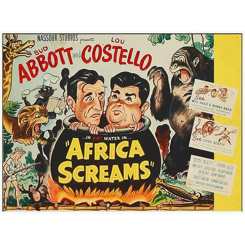 Abbott and Costello - Africa Screams Vertical White Modern Wood Framed Art Print by Hollywood Photo Archive