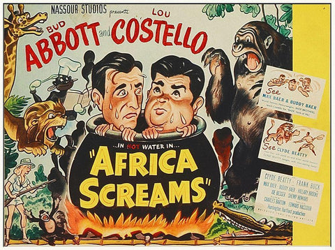 Abbott and Costello - Africa Screams Vertical Black Ornate Wood Framed Art Print with Double Matting by Hollywood Photo Archive