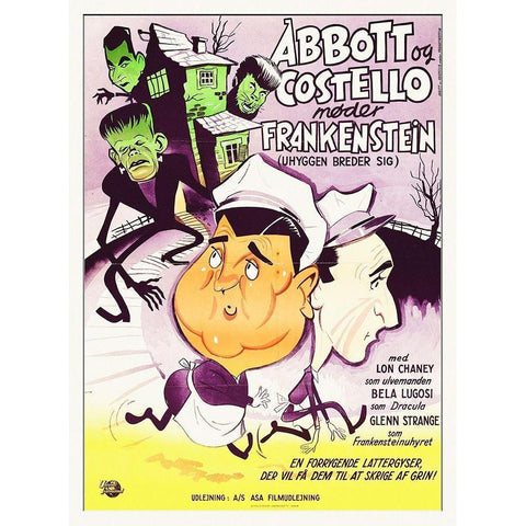 Abbott and Costello - Danish - Meet Frankenstein Black Modern Wood Framed Art Print with Double Matting by Hollywood Photo Archive