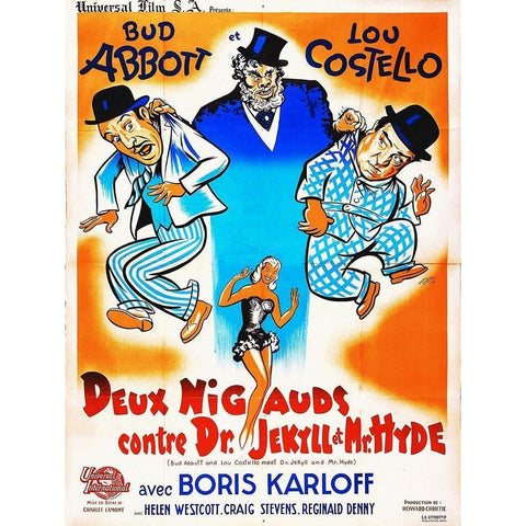 Abbott and Costello - French - Dr Jekyll And Mr Hyde Gold Ornate Wood Framed Art Print with Double Matting by Hollywood Photo Archive