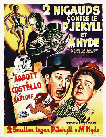 Abbott and Costello - French - Dr Jekyll And Mr Hyde White Modern Wood Framed Art Print with Double Matting by Hollywood Photo Archive