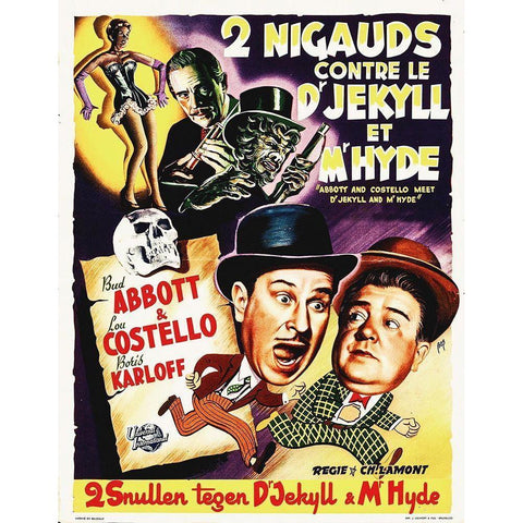 Abbott and Costello - French - Dr Jekyll And Mr Hyde White Modern Wood Framed Art Print by Hollywood Photo Archive