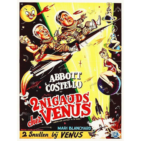 Abbott and Costello - French - Go To Mars Black Modern Wood Framed Art Print with Double Matting by Hollywood Photo Archive