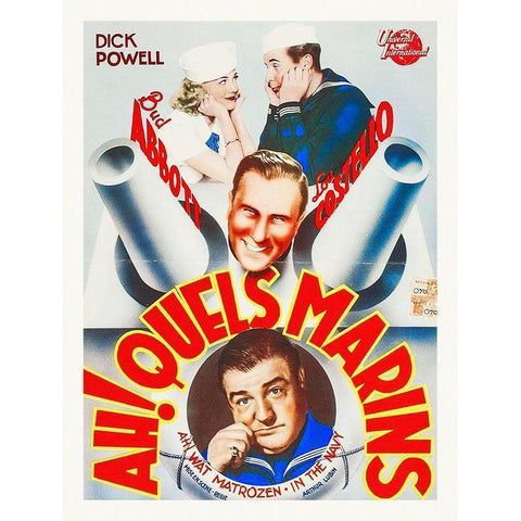 Abbott and Costello - French - In The Navy Gold Ornate Wood Framed Art Print with Double Matting by Hollywood Photo Archive