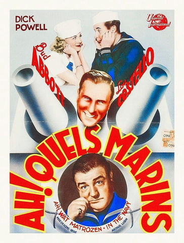 Abbott and Costello - French - In The Navy Black Ornate Wood Framed Art Print with Double Matting by Hollywood Photo Archive