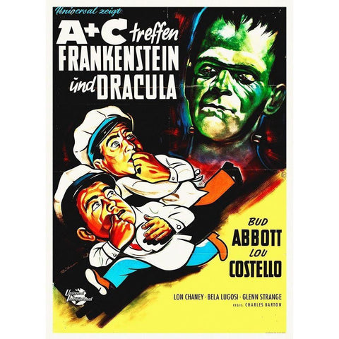 Abbott and Costello - German - Frankenstein And Dracula Gold Ornate Wood Framed Art Print with Double Matting by Hollywood Photo Archive