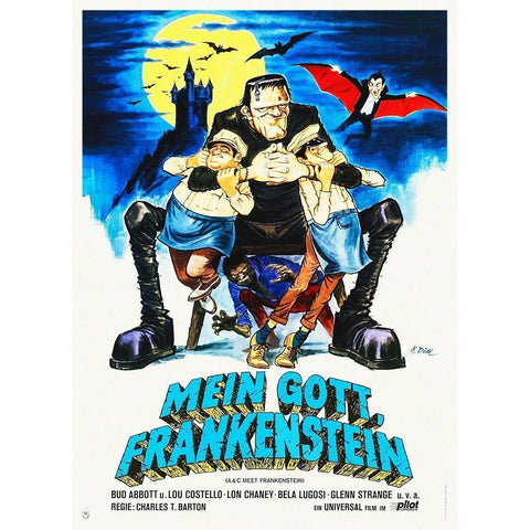 Abbott and Costello - German - Meet Frankenstein Gold Ornate Wood Framed Art Print with Double Matting by Hollywood Photo Archive