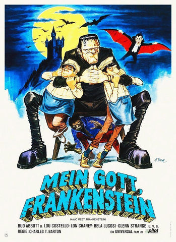 Abbott and Costello - German - Meet Frankenstein Black Ornate Wood Framed Art Print with Double Matting by Hollywood Photo Archive