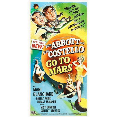 Abbott and Costello - Go To Mars White Modern Wood Framed Art Print by Hollywood Photo Archive