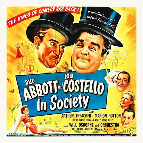 Abbott and Costello - In Society Black Ornate Wood Framed Art Print with Double Matting by Hollywood Photo Archive