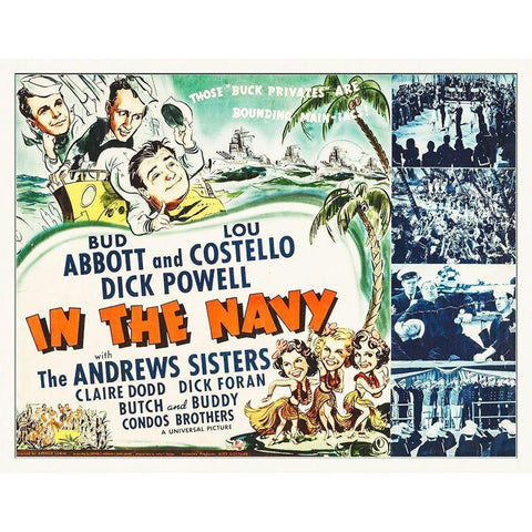Abbott and Costello - In The Navy White Modern Wood Framed Art Print by Hollywood Photo Archive