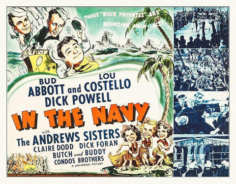 Abbott and Costello - In The Navy White Modern Wood Framed Art Print with Double Matting by Hollywood Photo Archive