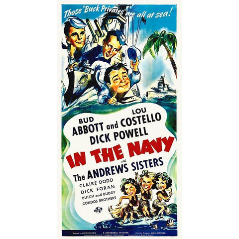 Abbott and Costello - In The Navy White Modern Wood Framed Art Print by Hollywood Photo Archive