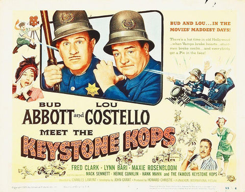 Abbott and Costello - Keystone Kops White Modern Wood Framed Art Print with Double Matting by Hollywood Photo Archive