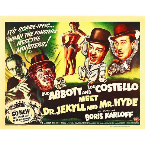 Abbott and Costello - Meet Dr Jekyll And Mr. Hyde Gold Ornate Wood Framed Art Print with Double Matting by Hollywood Photo Archive