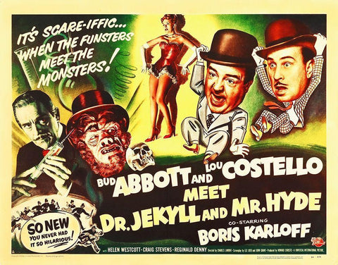 Abbott and Costello - Meet Dr Jekyll And Mr. Hyde White Modern Wood Framed Art Print with Double Matting by Hollywood Photo Archive